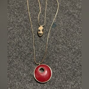 Chico's Gold Necklace with Red Pendant new with tags